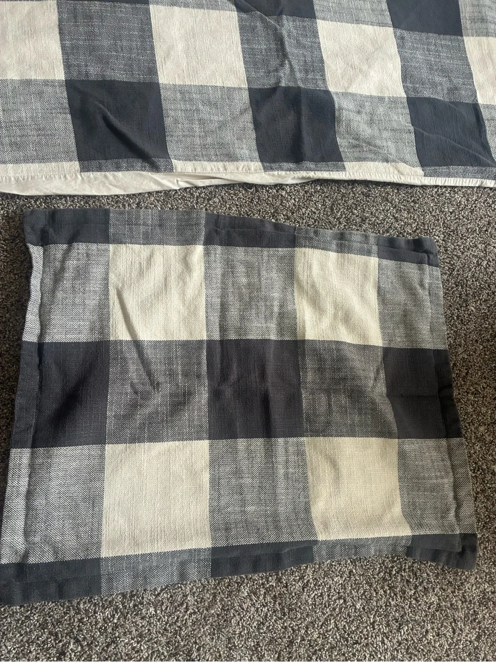 POTTERY BARN 3 Piece Queen Duvet Set Bryce Buffalo Check Black Gray Cream